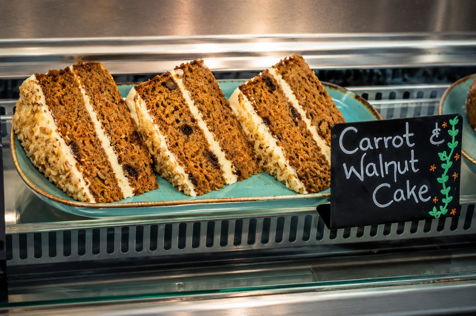 Carrot and walnut cake with cream cheese frosting at Blas Aberdyfi café